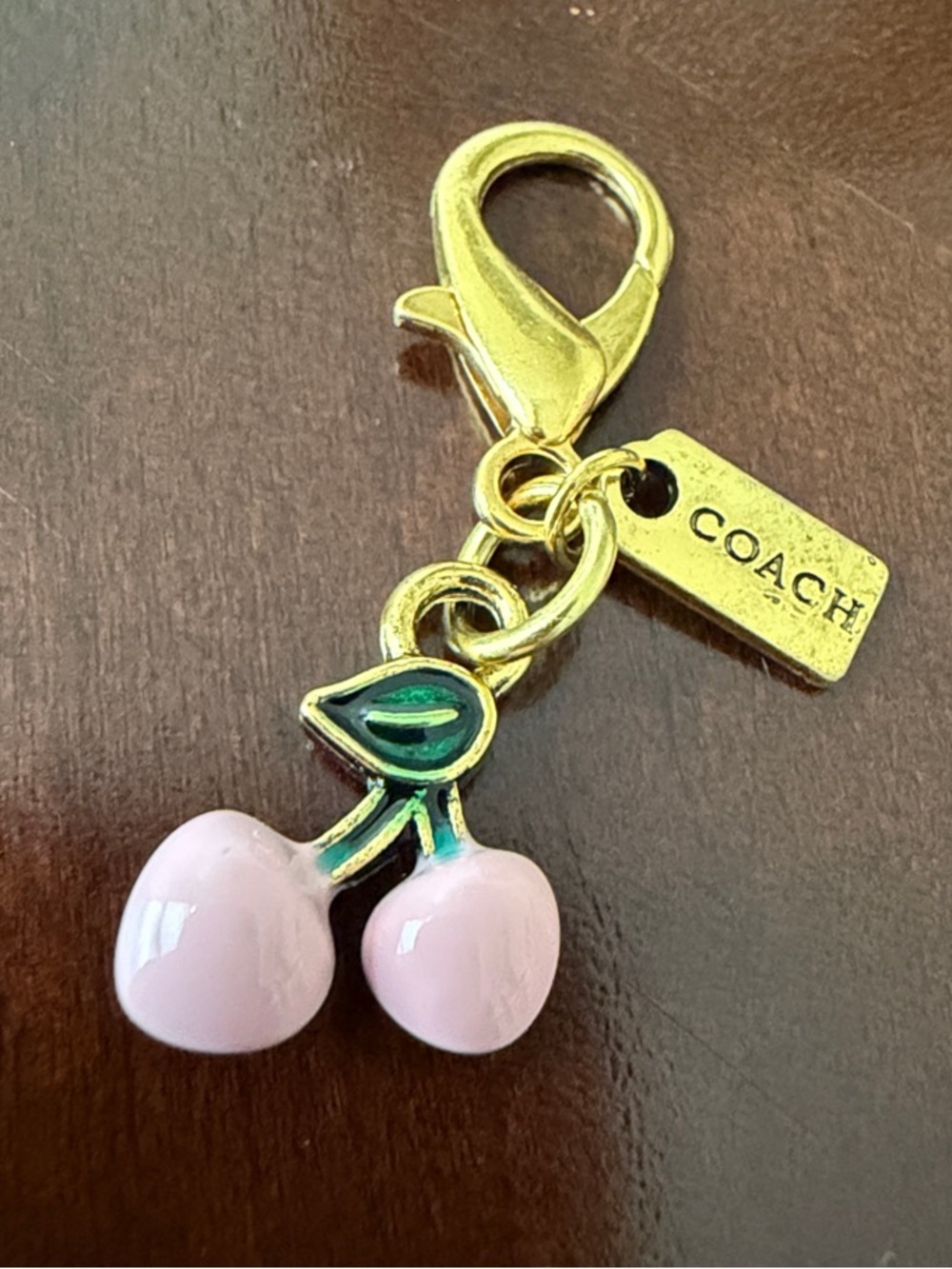 Coach Gold Charm with Pink Enamel Cherry and Green Leaf